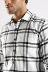 Men White Cotton Slim Fit Full Sleeve Checkered Shirt
