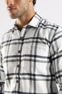 Men White Cotton Slim Fit Full Sleeve Checkered Shirt