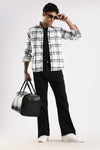 Men White Cotton Slim Fit Full Sleeve Checkered Shirt