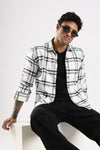 Men White Cotton Slim Fit Full Sleeve Checkered Shirt