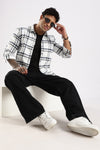 Men White Cotton Slim Fit Full Sleeve Checkered Shirt