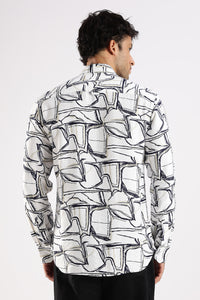 White Printed Slim Fit Cotton Full Sleeve Casual Shirt