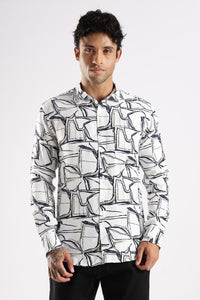 White Printed Slim Fit Cotton Full Sleeve Casual Shirt