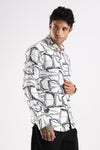 White Printed Slim Fit Cotton Full Sleeve Casual Shirt