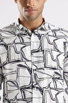 White Printed Slim Fit Cotton Full Sleeve Casual Shirt