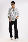 White Printed Slim Fit Cotton Full Sleeve Casual Shirt