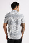 Grey Floral Printed Slim Fit Cotton Half Sleeve Casual Shirt