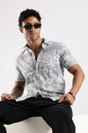 Grey Floral Printed Slim Fit Cotton Half Sleeve Casual Shirt