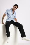 Blue Floral Printed Slim Fit Cotton Half Sleeve Casual Shirt