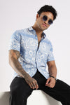 Blue Floral Printed Slim Fit Cotton Half Sleeve Casual Shirt