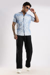 Blue Floral Printed Slim Fit Cotton Half Sleeve Casual Shirt