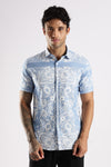 Blue Floral Printed Slim Fit Cotton Half Sleeve Casual Shirt