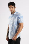 Blue Floral Printed Slim Fit Cotton Half Sleeve Casual Shirt