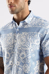 Blue Floral Printed Slim Fit Cotton Half Sleeve Casual Shirt