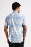 Blue Floral Printed Slim Fit Cotton Half Sleeve Casual Shirt
