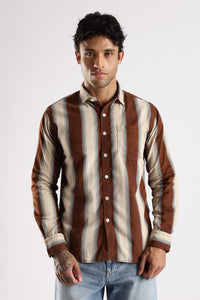 Brown Roman Stripes Slim Fit Full Sleeve Casual Shirt