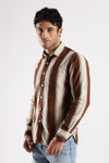 Brown Roman Stripes Slim Fit Full Sleeve Casual Shirt