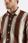 Brown Roman Stripes Slim Fit Full Sleeve Casual Shirt