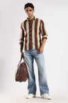 Brown Roman Stripes Slim Fit Full Sleeve Casual Shirt