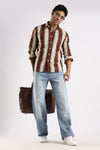 Brown Roman Stripes Slim Fit Full Sleeve Casual Shirt