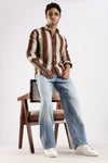 Brown Roman Stripes Slim Fit Full Sleeve Casual Shirt