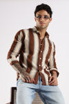 Brown Roman Stripes Slim Fit Full Sleeve Casual Shirt