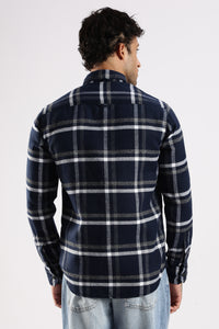 Men Navy Cotton Slim Fit Full Sleeve Checkered Shirt
