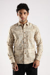 Brown Abstract Floral Print Slim Fit Full Sleeve Shirt