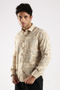 Brown Abstract Floral Print Slim Fit Full Sleeve Shirt