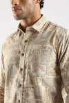Brown Abstract Floral Print Slim Fit Full Sleeve Shirt