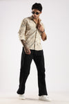Brown Abstract Floral Print Slim Fit Full Sleeve Shirt