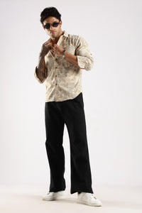 Brown Abstract Floral Print Slim Fit Full Sleeve Shirt