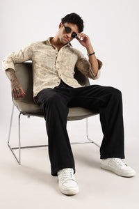 Brown Abstract Floral Print Slim Fit Full Sleeve Shirt
