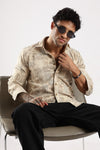 Brown Abstract Floral Print Slim Fit Full Sleeve Shirt