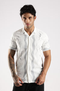 White & Grey Abstract Print Half Sleeve Casual Shirt  Description