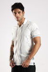 White & Grey Abstract Print Half Sleeve Casual Shirt  Description