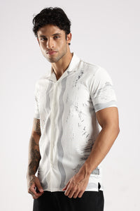 White & Grey Abstract Print Half Sleeve Casual Shirt  Description