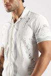 White & Grey Abstract Print Half Sleeve Casual Shirt  Description