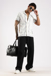 White & Grey Abstract Print Half Sleeve Casual Shirt  Description