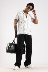 White & Grey Abstract Print Half Sleeve Casual Shirt  Description