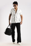 White & Grey Abstract Print Half Sleeve Casual Shirt  Description