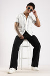 White & Grey Abstract Print Half Sleeve Casual Shirt  Description