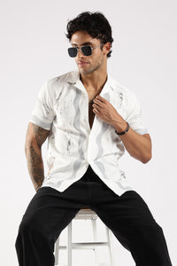 White & Grey Abstract Print Half Sleeve Casual Shirt  Description