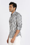 Men Grey Printed Full Sleeve Slim Fit Casual Shirt