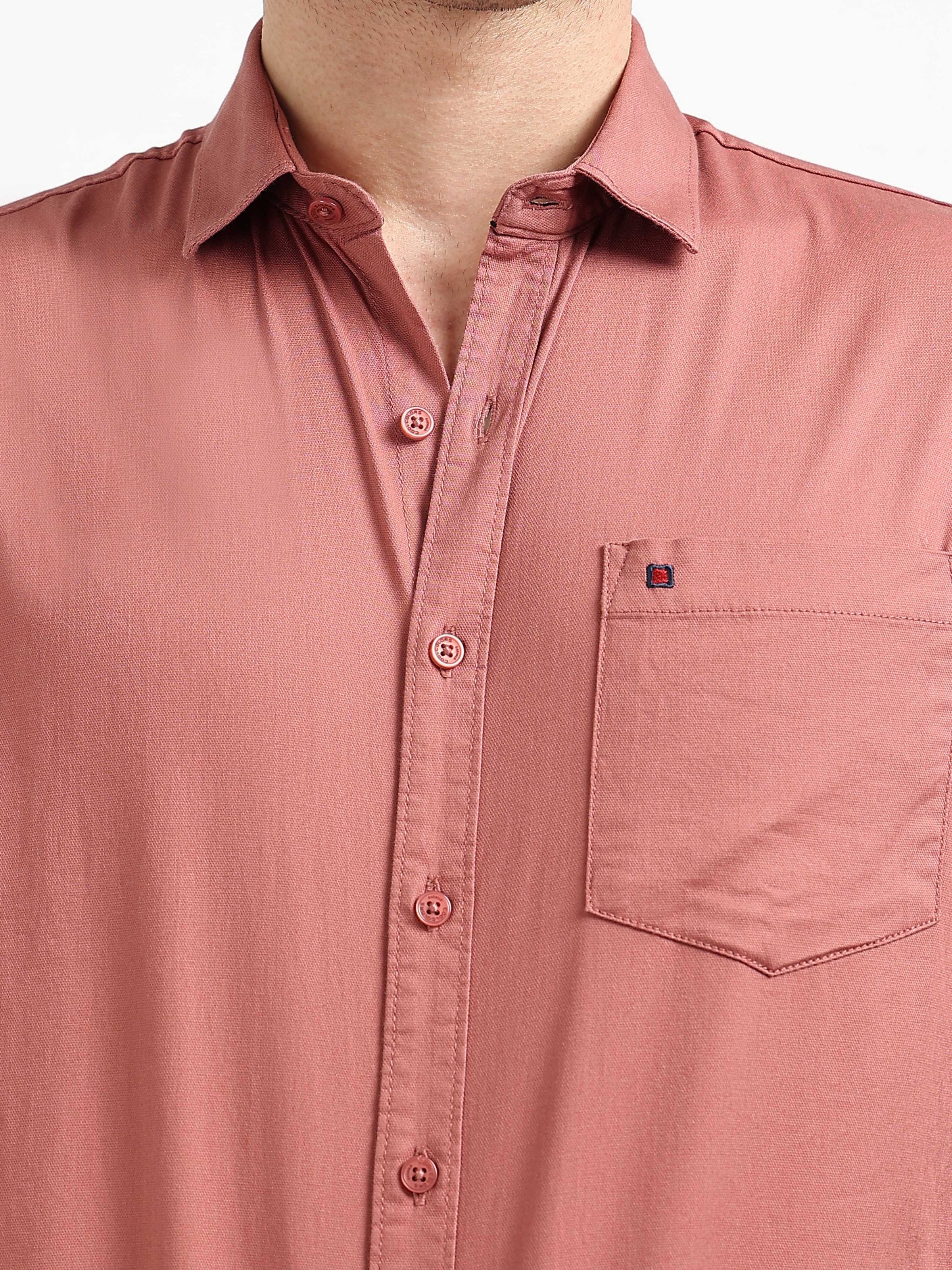 Dusty Pink Solid Slim Fit Casual Shirts