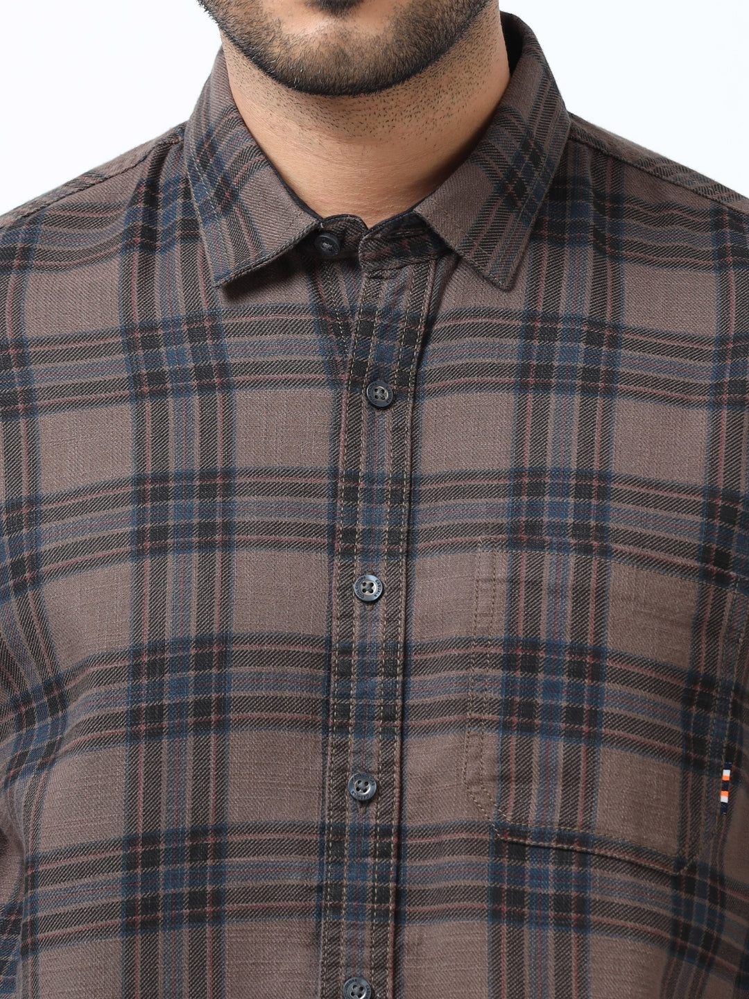 Men Navy Slim Fit Checks Full Sleeve Casual Shirt