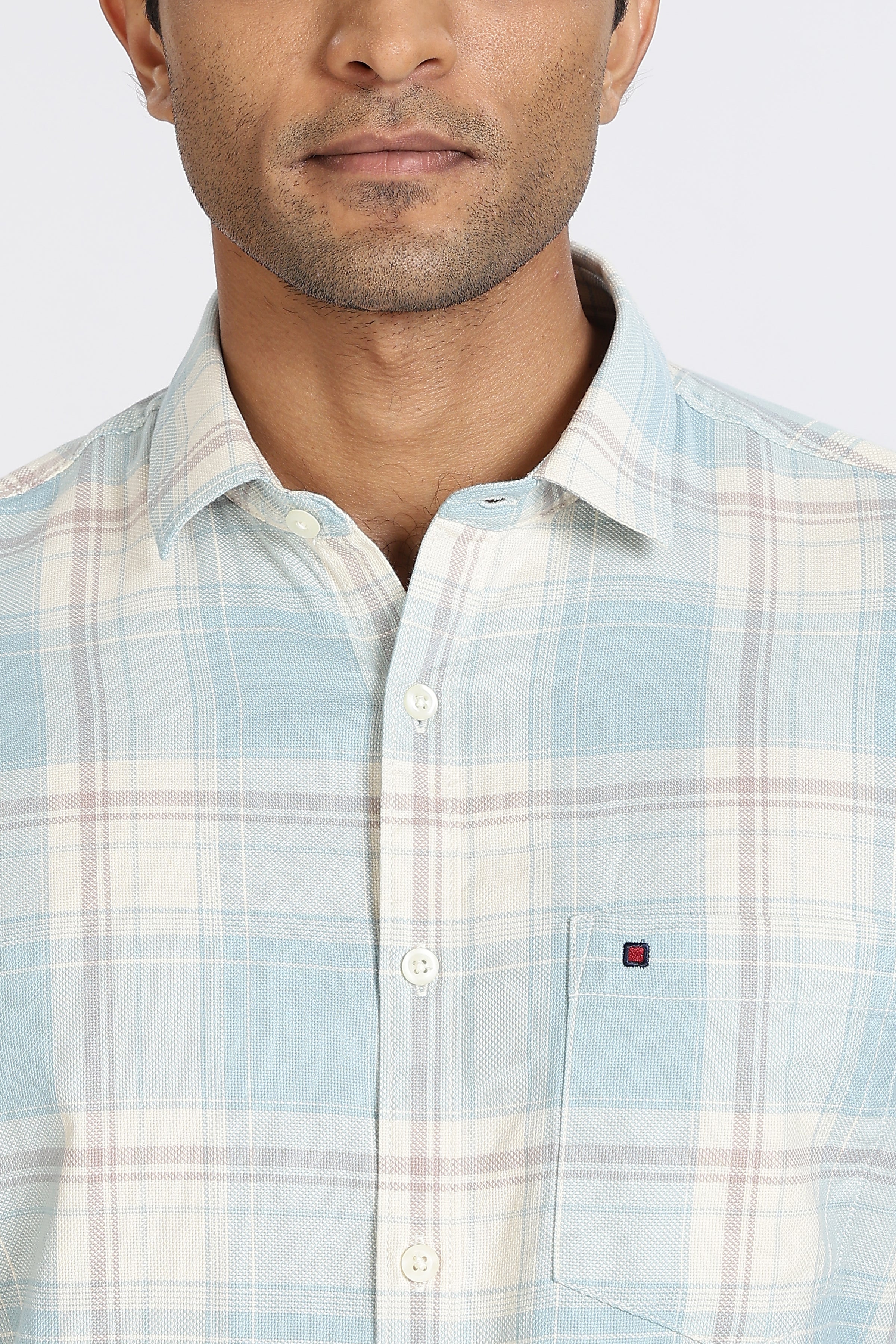 Men Sky Blue Checked Full Sleeve Slim Fit Casual Shirt