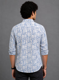 Men Blue Slim Fit Printed Full Sleeve Casual Shirt