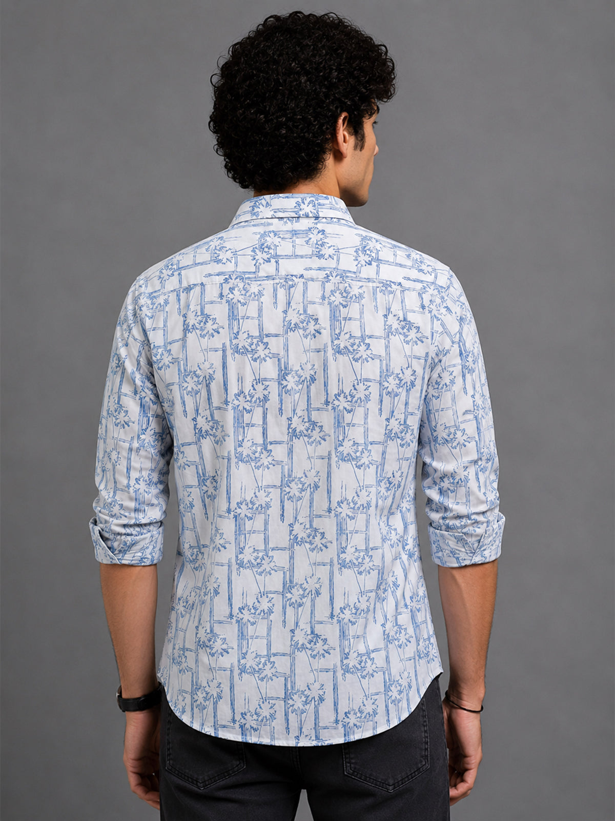 Men Blue Slim Fit Printed Full Sleeve Casual Shirt