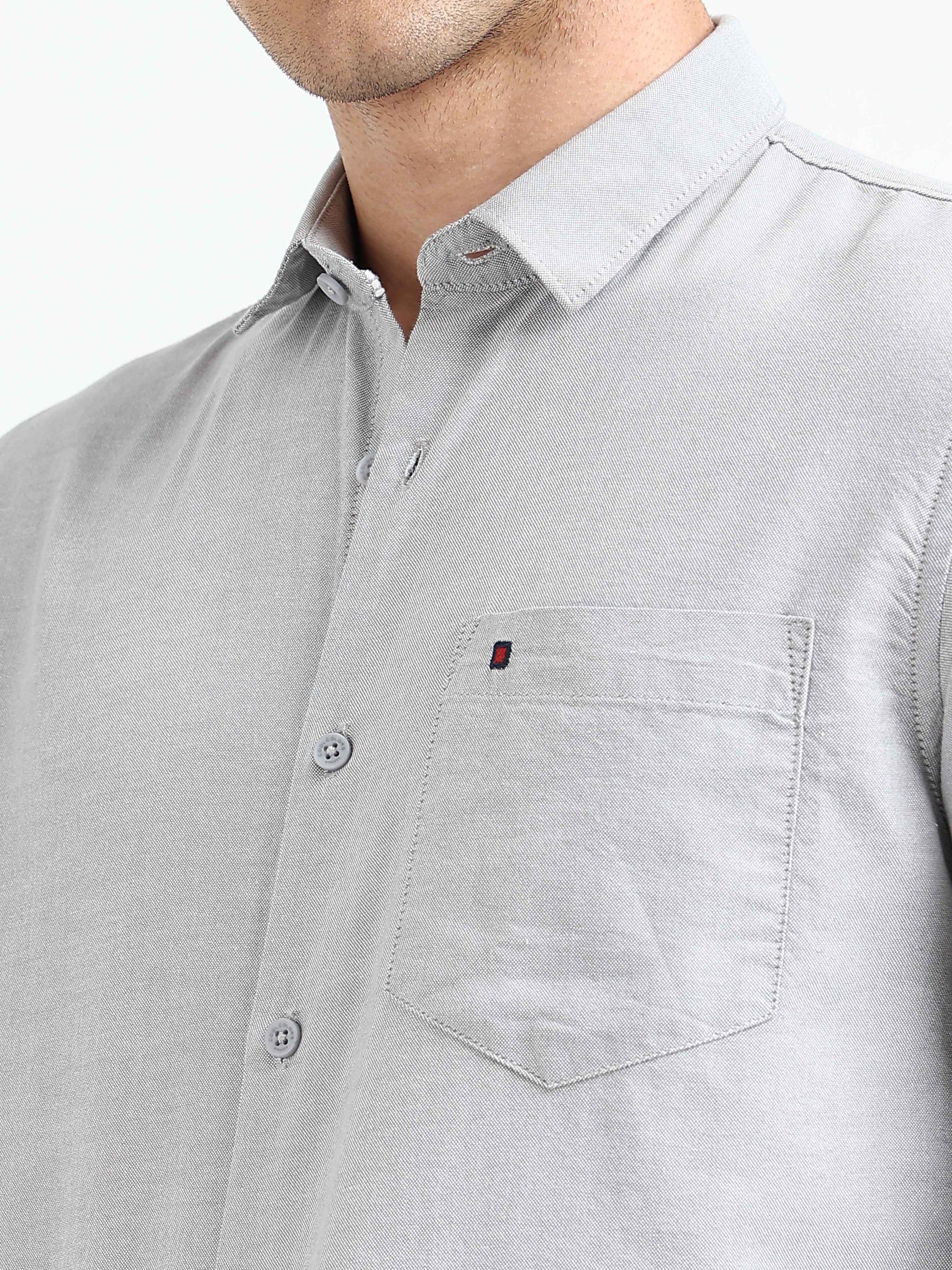 Grey Solid Regular Fit Casual Shirts